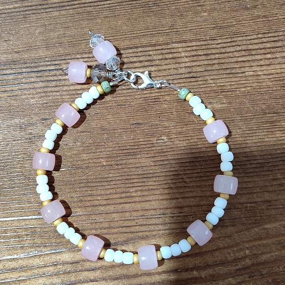 Beaded Ladies Bracelet, Pink and Matte White Handmade Ladies Bracelet - Picture 6 of 6